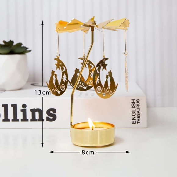Boho Gold Tone Moon & Cat Candle Holder - Picture 5 of 6